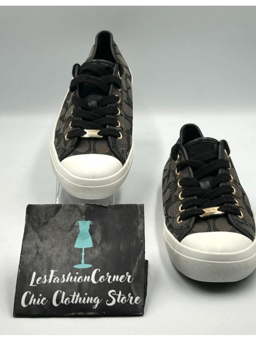 Coach Womens Black Canvas Empire Signature Monogram Lace-Up Sneakers Sz 6.5 3318